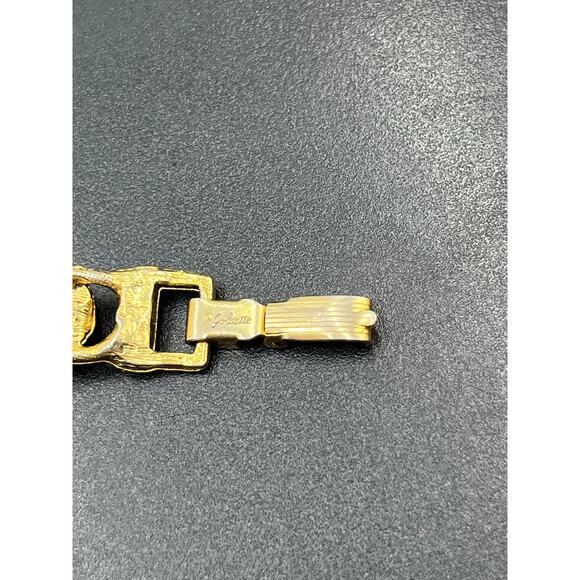 Goldette N.Y. Vintage Moonstone Glass Cabochon Gold Tone Linked Bracelet 7.5” - Picture 10 of 11